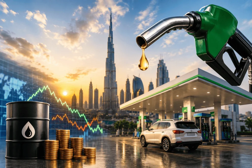 Dubai petrol station with fuel pumps