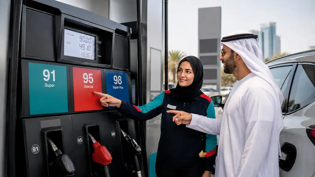 Types of petrol in UAE, E-Plus 91, Special 95, Super 98 fuel pump